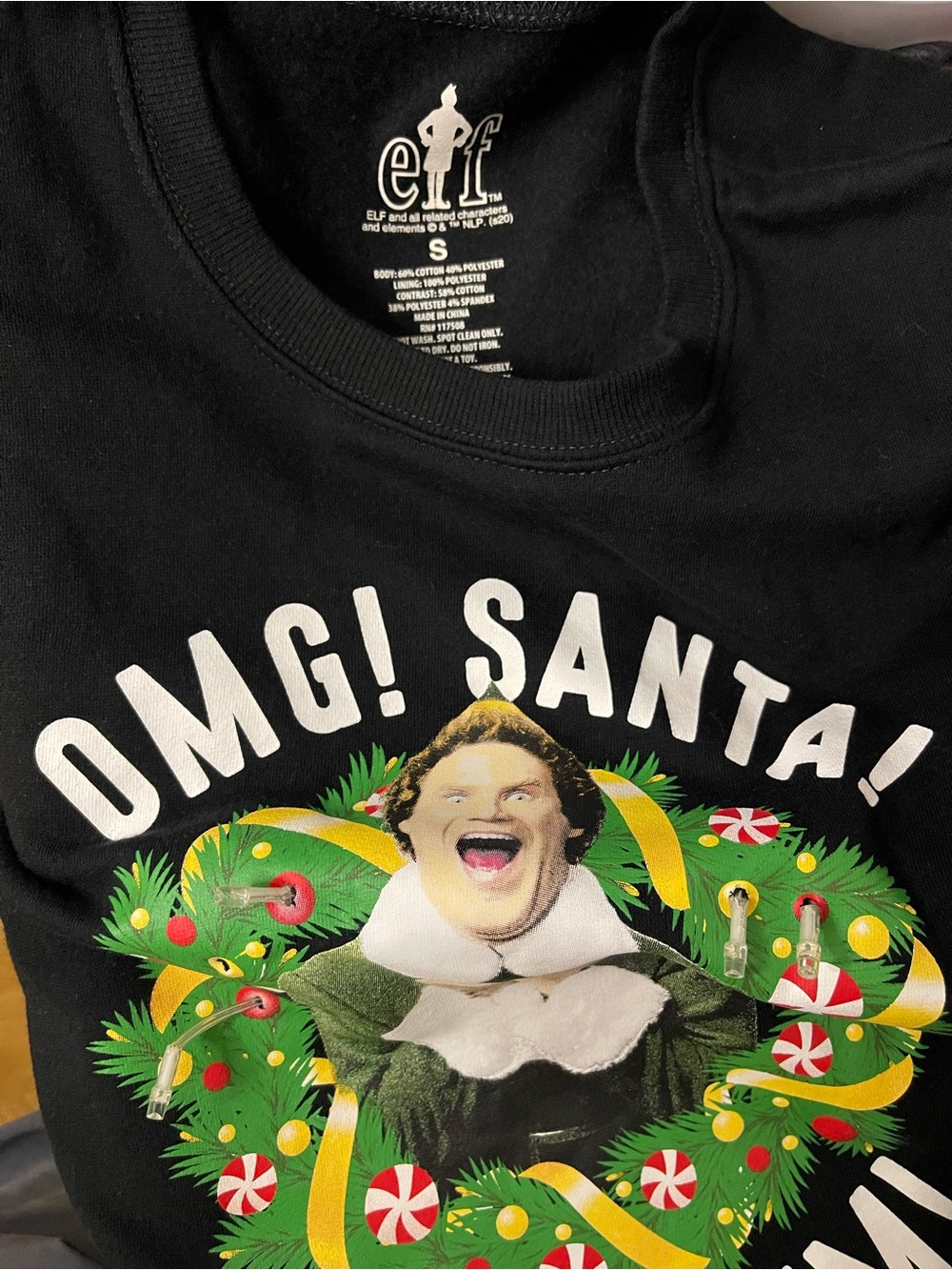 ELF Black Kids OMG! Santa! Graphic sweater with Festive Wreath and lights